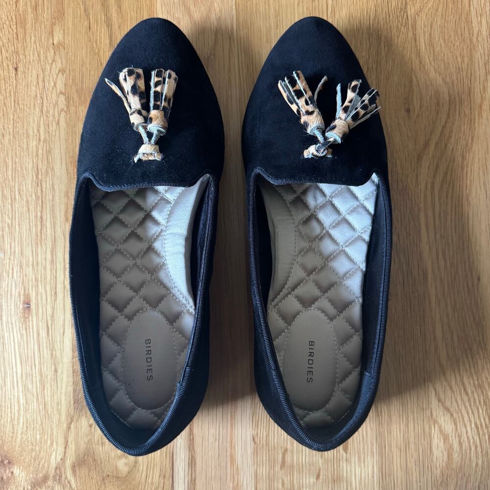 Birdies Blackbird Tassel Loafer Tassels Velvet Black Size 8.5